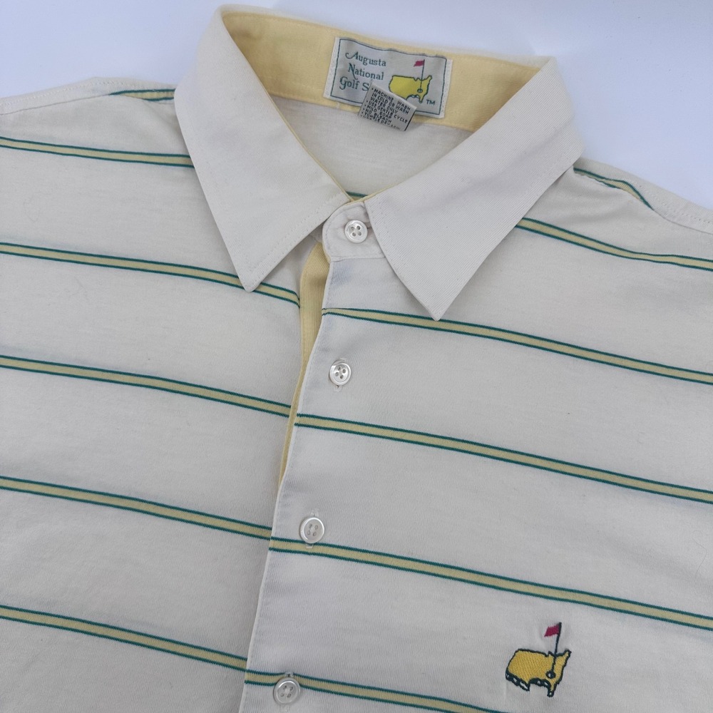 Masters Augusta National Shirt Mens XL Polo Golf Green Yellow‎ Stripe Logo